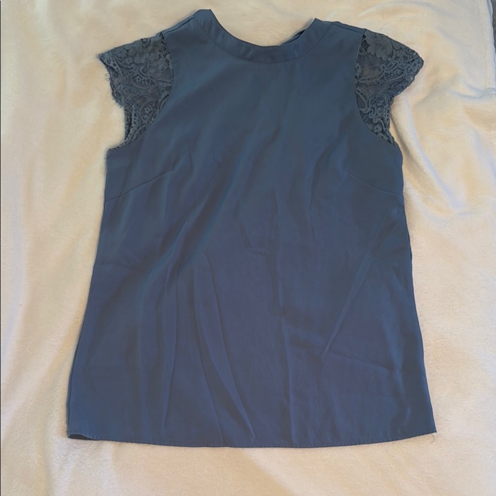Elegant Blue Lace Sleeve Women's Top